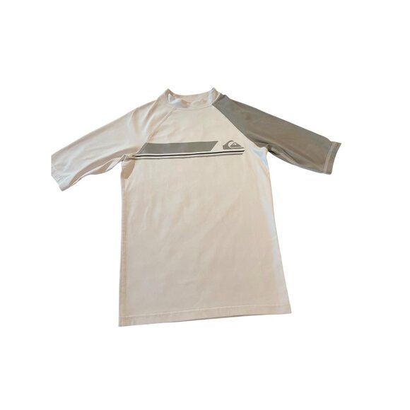 Quiksilver Fitted Boys XL White & Gray Rash Guard Sun Swim Shirt - Picture 1 of 7